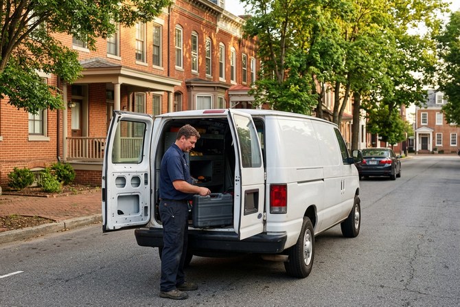Mobile mechanic checking a vehicle battery in a Hopewell Virginia parking lot